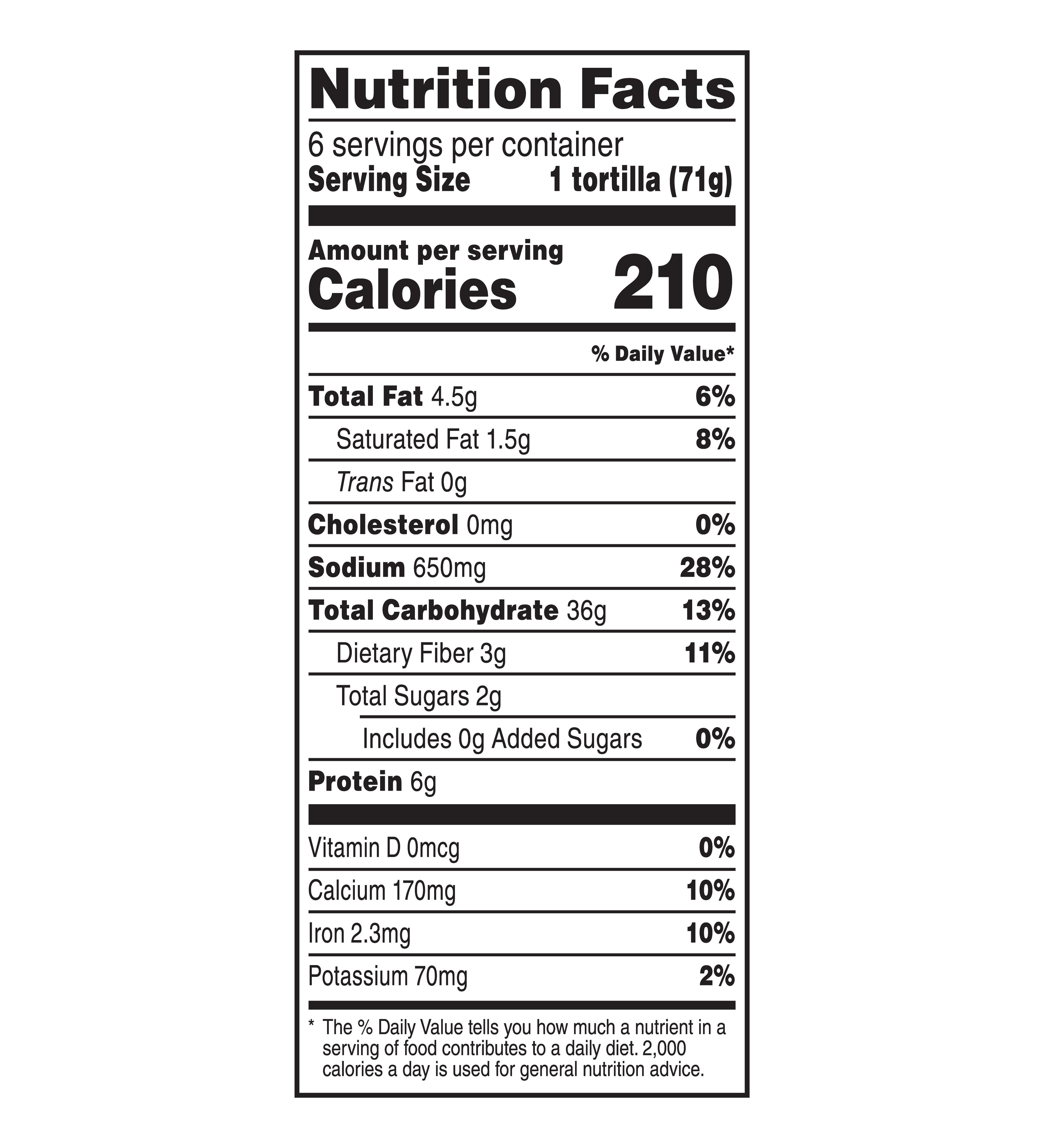Original Wraps nutrition facts